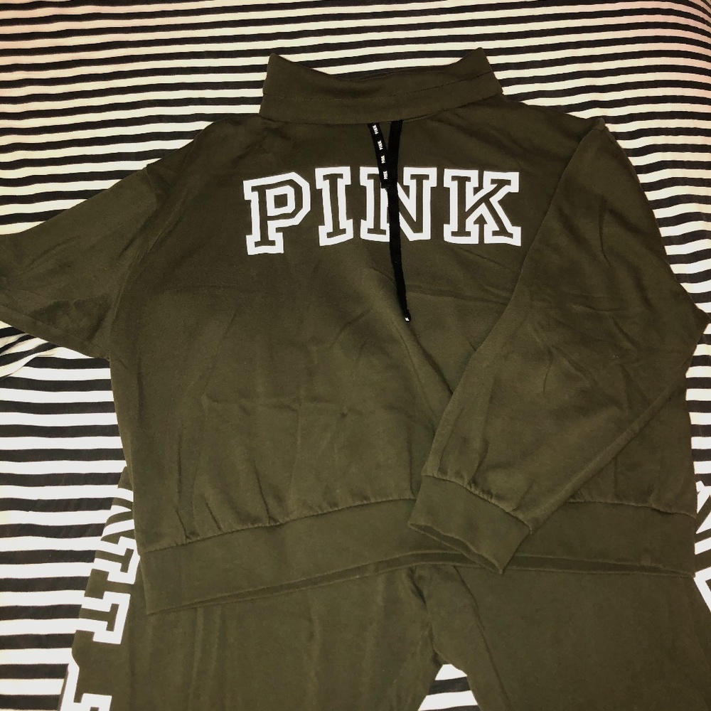 VS Pink Olive Green Sweat Set Large